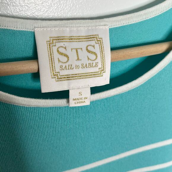 Sail To Sable Women Sleeveless Knit Shift Dress S Teal Stripe Coastal Nautical - Picture 5 of 8